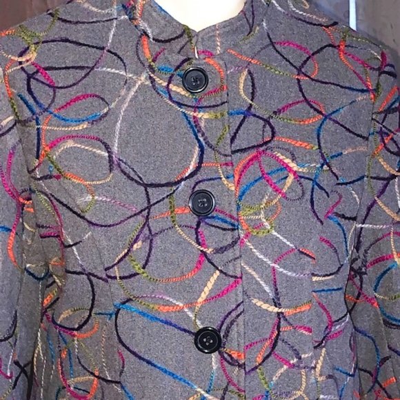 Blair Women’s Gray Wool Blend Blazer with Colorful Swirl Embroidery – Size 12 - Picture 9 of 12